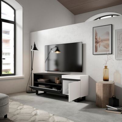 Meuble TV 150x35x57cm couleur blanc et noir