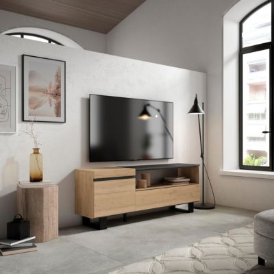 Meuble TV 150x35x57cm couleur chêne et noir