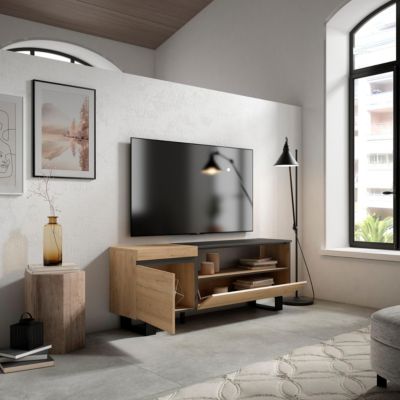 Meuble TV 150x35x57cm couleur chêne et noir