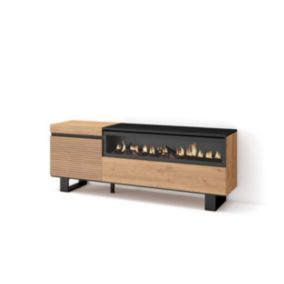 Meuble TV 150x35x57cm feu led sans chaleur couleur chêne