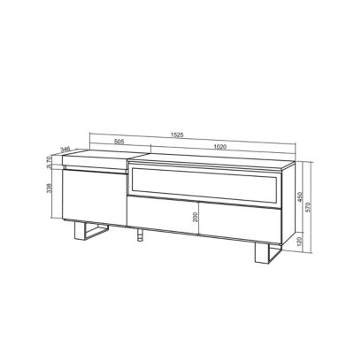 Meuble TV 150x35x57cm feu led sans chaleur couleur chêne