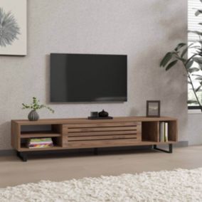 Meuble TV 160 cm effet bois foncé  Oviala