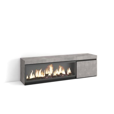 Meuble TV 160x35x45cm feu led sans chaleur XXL couleur gris ciment