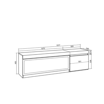 Meuble TV 160x35x45cm feu led sans chaleur XXL couleur gris ciment