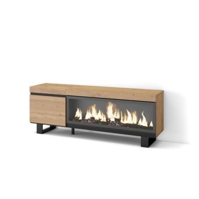 Meuble TV 160x35x57cm cheminée électrique XXL couleur chêne