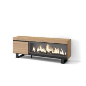 Meuble TV 160x35x57cm cheminée électrique XXL couleur chêne