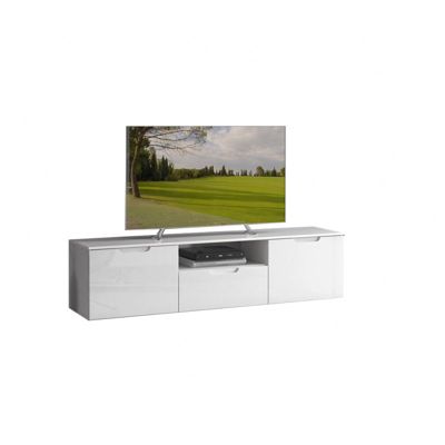 Meuble TV 170 cm blanc laqué 2 portes 1 tiroir - PURE