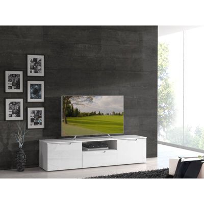 Meuble TV 170 cm blanc laqué 2 portes 1 tiroir - PURE