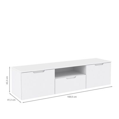 Meuble TV 170 cm blanc laqué 2 portes 1 tiroir - PURE