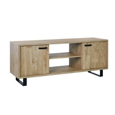 Meuble TV 170cm coloris chêne doré avec 2 tiroirs et 2 niches collection NEWTON. Pieds en métal