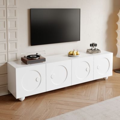 Meuble TV 180,5 cm en MDF blanc mat avec portes à relief 3D