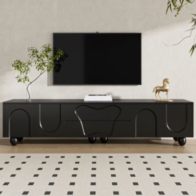 Meuble TV 180 cm avec Tiroirs et Portes, Banc TV Moderne avec Grand Rangement et Pieds Bois, PB Effet Bois - 180x40x42 cm, Blanc