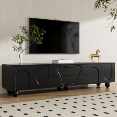 Meuble TV 180 cm avec Tiroirs et Portes, Banc TV Moderne avec Grand Rangement et Pieds Bois, PB Effet Bois - 180x40x42 cm, Blanc