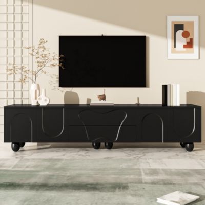 Meuble TV 180 cm avec Tiroirs et Portes, Banc TV Moderne avec Grand Rangement et Pieds Bois, PB Effet Bois - 180x40x42 cm, Blanc