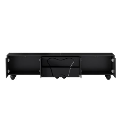 Meuble TV 180 cm avec Tiroirs et Portes, Banc TV Moderne avec Grand Rangement et Pieds Bois, PB Effet Bois - 180x40x42 cm, Blanc