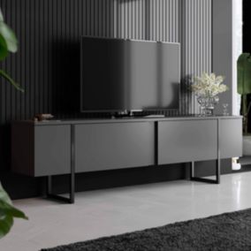 Meuble TV 180 cm en bois et acier gris  Oviala