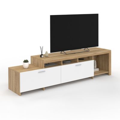 Meuble TV  180 cm MALO  bois et placards blancs