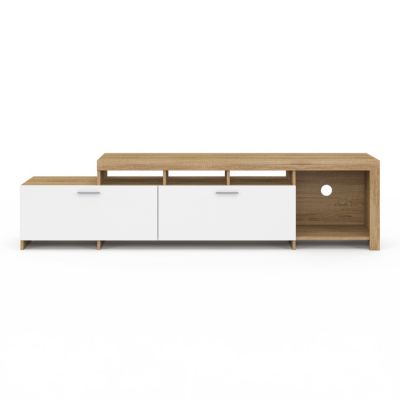 Meuble TV  180 cm MALO  bois et placards blancs