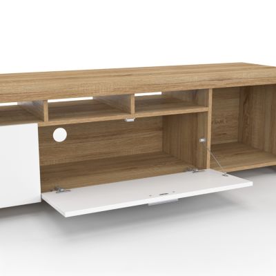 Meuble TV  180 cm MALO  bois et placards blancs