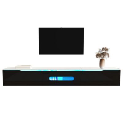 Meuble TV 180 cm noir/blanc brillant LED 16 couleurs réglables montage mural inclus