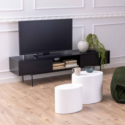 Meuble TV 180 cm style indus bois noir  Oviala