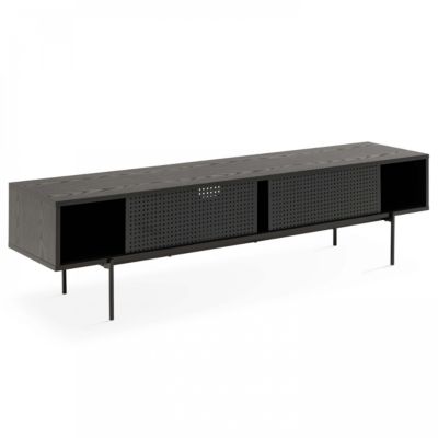 Meuble TV 180 cm style indus bois noir  Oviala