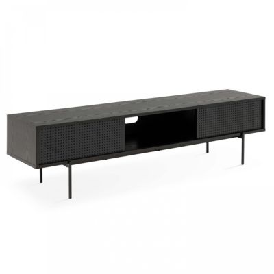 Meuble TV 180 cm style indus bois noir  Oviala