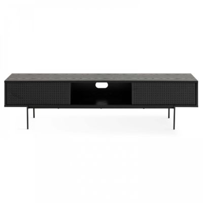 Meuble TV 180 cm style indus bois noir  Oviala
