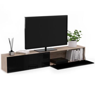 Meuble TV 180 cm suspendu ELIO 2 portes bois et noir