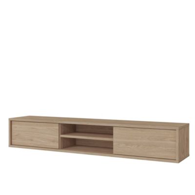 Meuble TV 180cm, 2 portes et 2 niches collection MAANUM. Couleur chene clair.