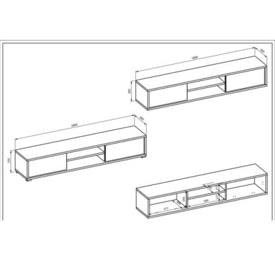 Meuble TV 180cm, 2 portes et 2 niches collection MAANUM. Couleur chene clair.