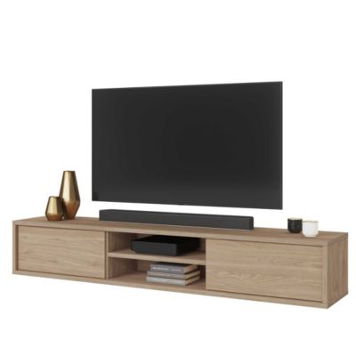 Meuble TV 180cm, 2 portes et 2 niches collection MAANUM. Couleur chene clair.