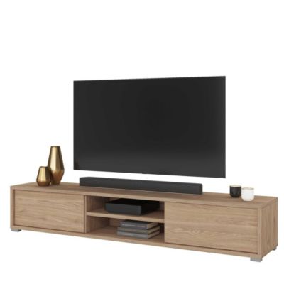 Meuble TV 180cm, 2 portes et 2 niches collection MAANUM. Couleur chene clair.