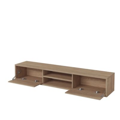 Meuble TV 180cm, 2 portes et 2 niches collection MAANUM. Couleur chene clair.
