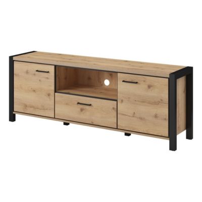 Meuble TV 180cm collection TIVORA. Couleur chene et noir. 2 portes et 1 tiroir.