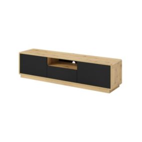 Meuble TV 180cm collection VILLA. Couleur chêne et noir mat