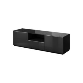 Meuble TV 180cm collection ZANTE avec 2 portes et 1 tiroir. LED incluses. Couleur noir brillant pailleté