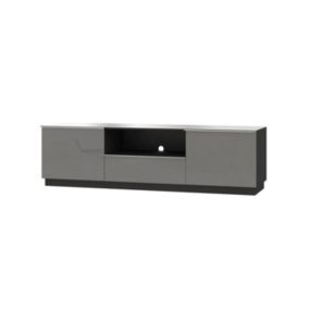 Meuble TV 180cm collection ZANTE avec 2 portes et 1 tiroir. LED incluses. Couleur noir et gris brillant.