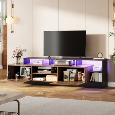 Meuble TV 190 cm en panneaux de particules noir et chêne avec LED