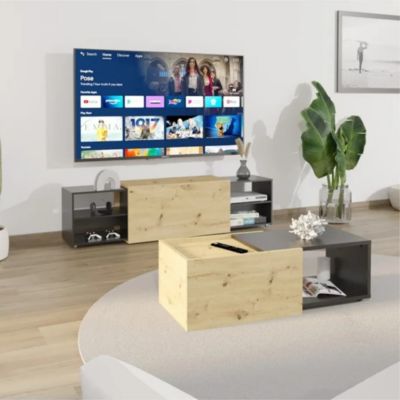 Meuble TV 194,5x39,9x49,2 cm Chêne artisanal et noir - Prolenta Premium