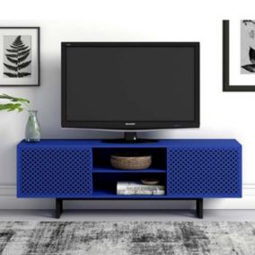 Meuble TV 2 Portes 2 Niches Diamant "Camden" 150cm Bleu