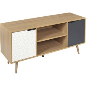 Meuble TV 2 Portes & 2 Niveaux "Agglo" 120cm Naturel