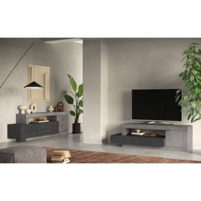 Meuble TV 2 portes 2 tiroirs, collection ACCESS, blanc/chêne clair