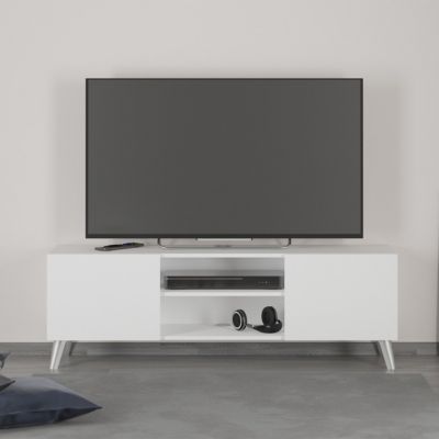 Meuble TV 2 portes blanc Brighton 1 - L140 cm x H46,5 cm