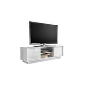 Meuble TV 2 portes, collection CREAM, coloris blanc laqué brillant, idéal pour votre salon tendance et moderne