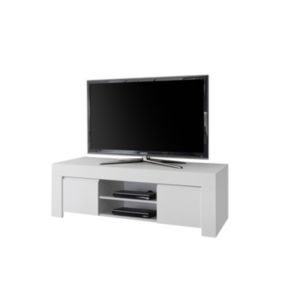 Meuble TV 2 portes, collection ZEFIR, coloris blanc mat, idéal pour un salon tendance et moderne