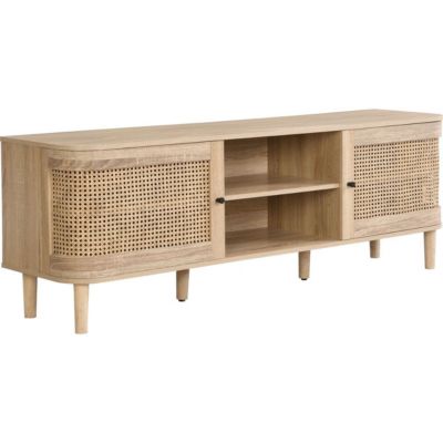 Meuble TV 2 portes couleur chêne et cannage 160 cm - Bali