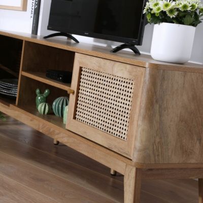 Meuble TV 2 Portes en Cannage Rotin L140 cm - PALMO