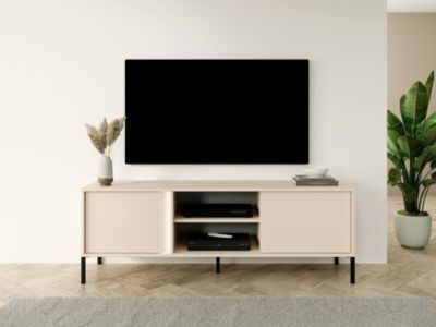 Meuble TV 2 portes et 2 niches avec LEDs - Beige - ELYNIA