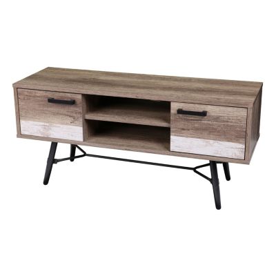Meuble TV 2 portes et 2 niches de rangement Marron, L. 120 x l. 39.5 x H. 55 cm, BROOKLYN